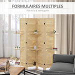 Paravent intérieur 4 panneaux 160L x 170H cm 3 étagères pliables séparateur de pièce portes persiennes naturel