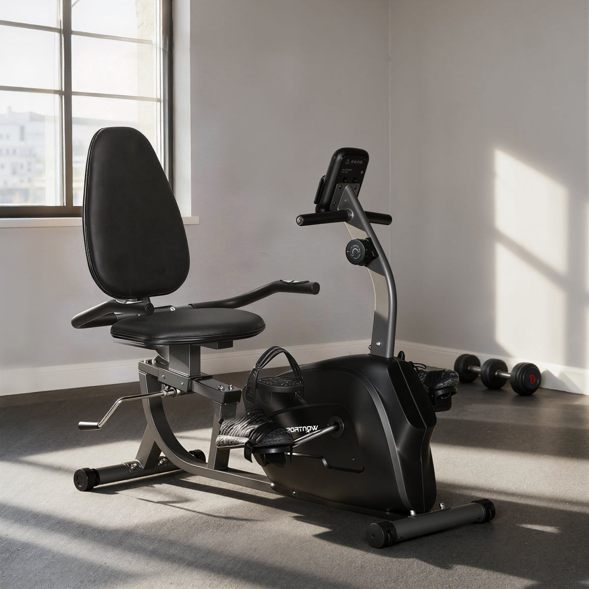 Vélo d'Appartement Semi-Allongé avec Roues, Résistance Magnétique et Siège Réglable, 132x62x100cm, Noir