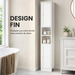 Mueble de baño alto, mueble de almacenamiento con 2 puertas, 2 compartimentos abiertos, estante ajustable, blanco