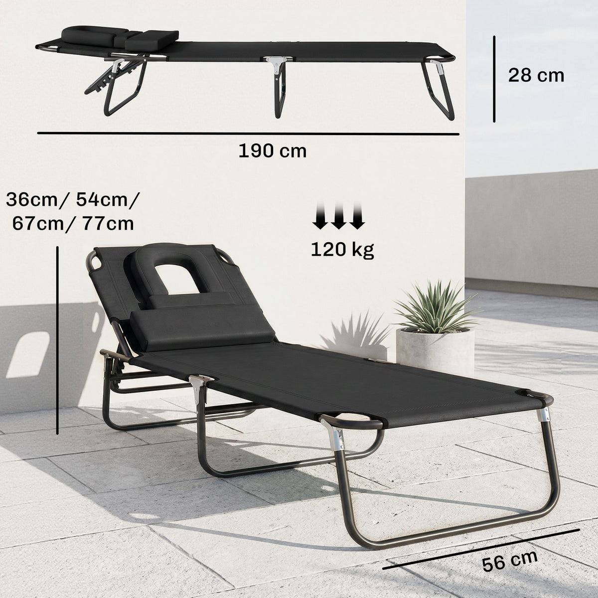 Transat de Jardin Chaise Longue Pliante Bain de Soleil pour Lecture Noir