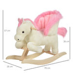 Cheval à Bascule Fonction Musicale Selle Grand Confort Peluche Courte Douce Pour Enfants 18-36 Mois Bois peuplier Blanc et Rose dim. 70L x 28l x 57H cm