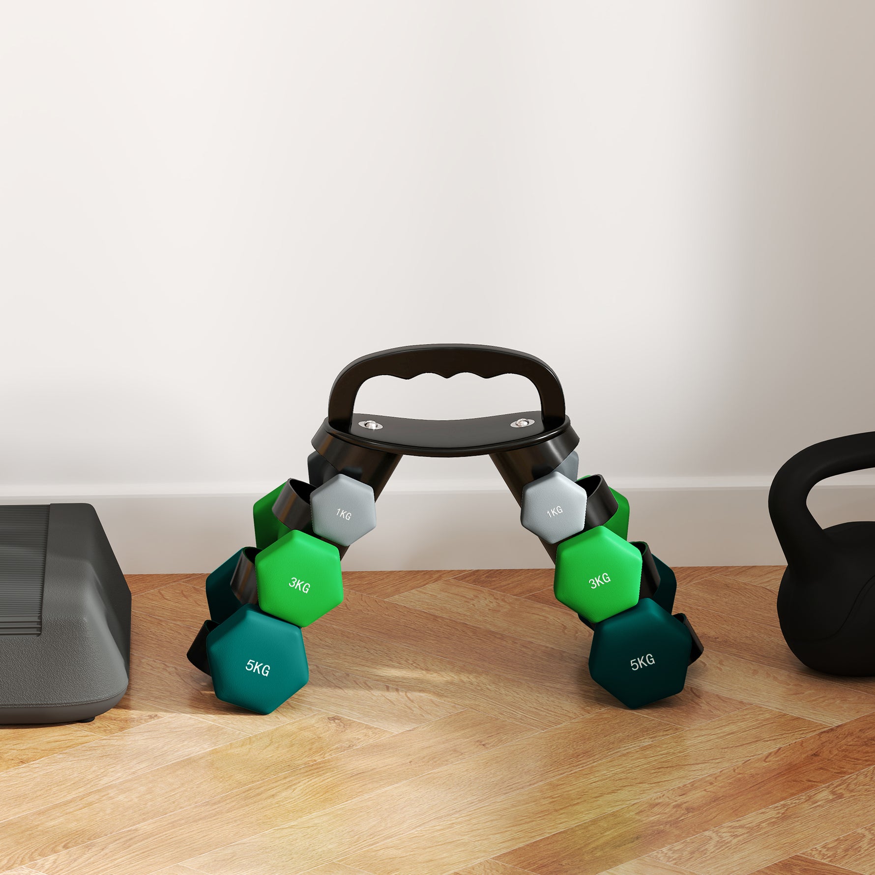 Lot d'haltères hexagonaux, haltères musculation, 2 x 1 kg, 2 x 3 kg, 2 x 5 kg, avec support convertible d'haltères