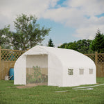 Serre de jardin tunnel 10,4 m² serre de jardin anti-UV porte zippée enroulable fenêtres maille 350 x 300 x 200 cm blanc