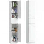 Meuble colonne rangement salle de bain style contemporain 2 placards 3 étagères et 1 tiroir coulissant panneaux particules brillant dim. 30l x 28P x 170H cm blanc laqué