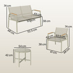 Salon de Jardin Ensemble de Terrasse avec Canapé 2 Places, 2 Fauteuils et Table Basse en Verre Trempé 4 Pièces Vert
