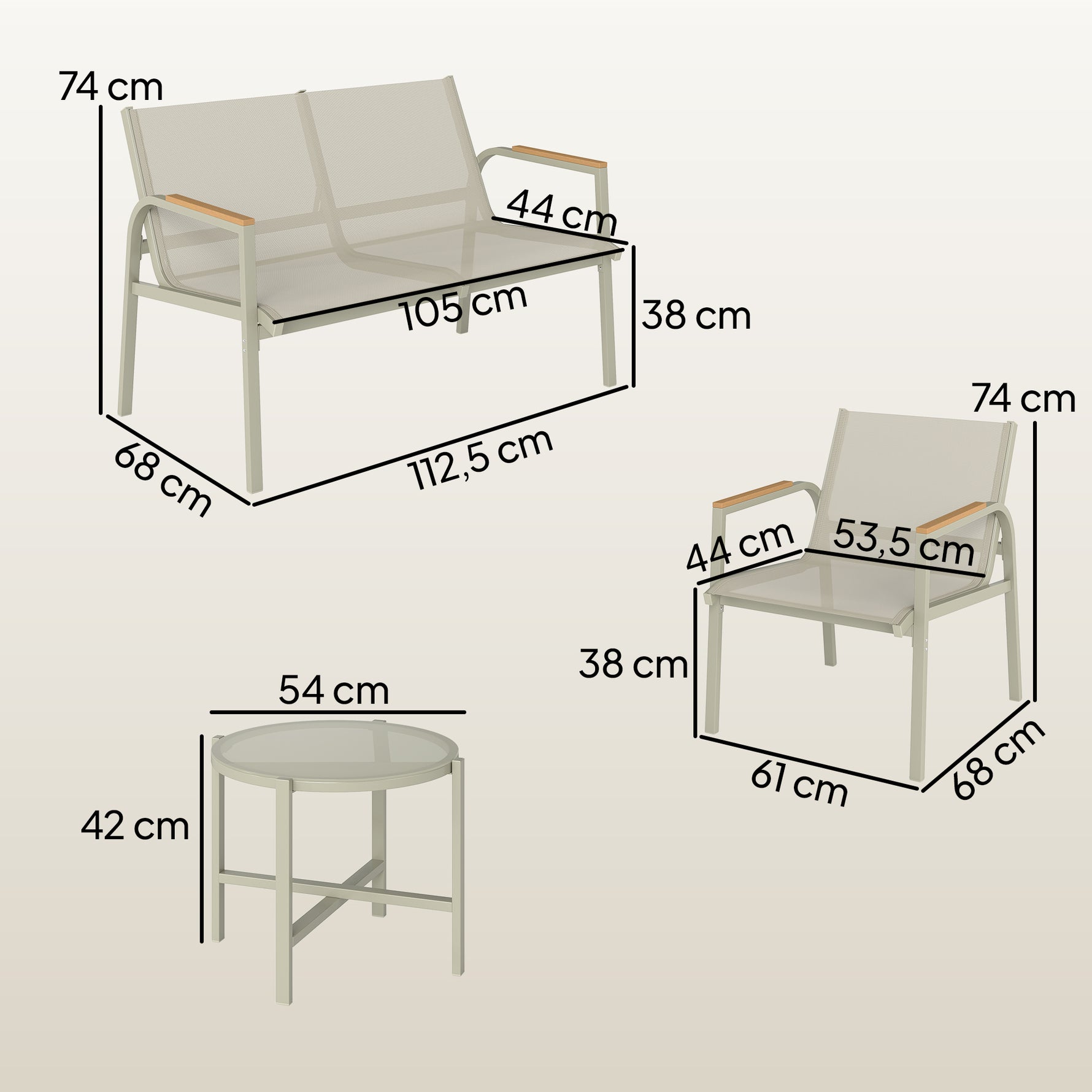 Salon de Jardin Ensemble de Terrasse avec Canapé 2 Places, 2 Fauteuils et Table Basse en Verre Trempé 4 Pièces Vert