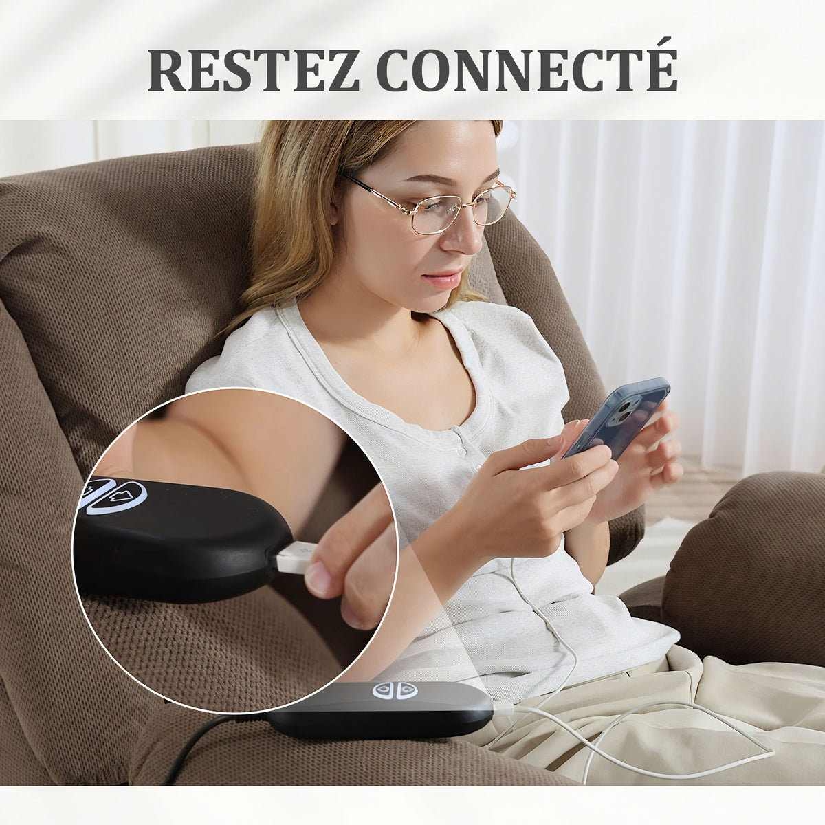 Fauteuil releveur électrique massage et chauffage avec repose-pied, dossier inclinable, télécommande et poche latérale