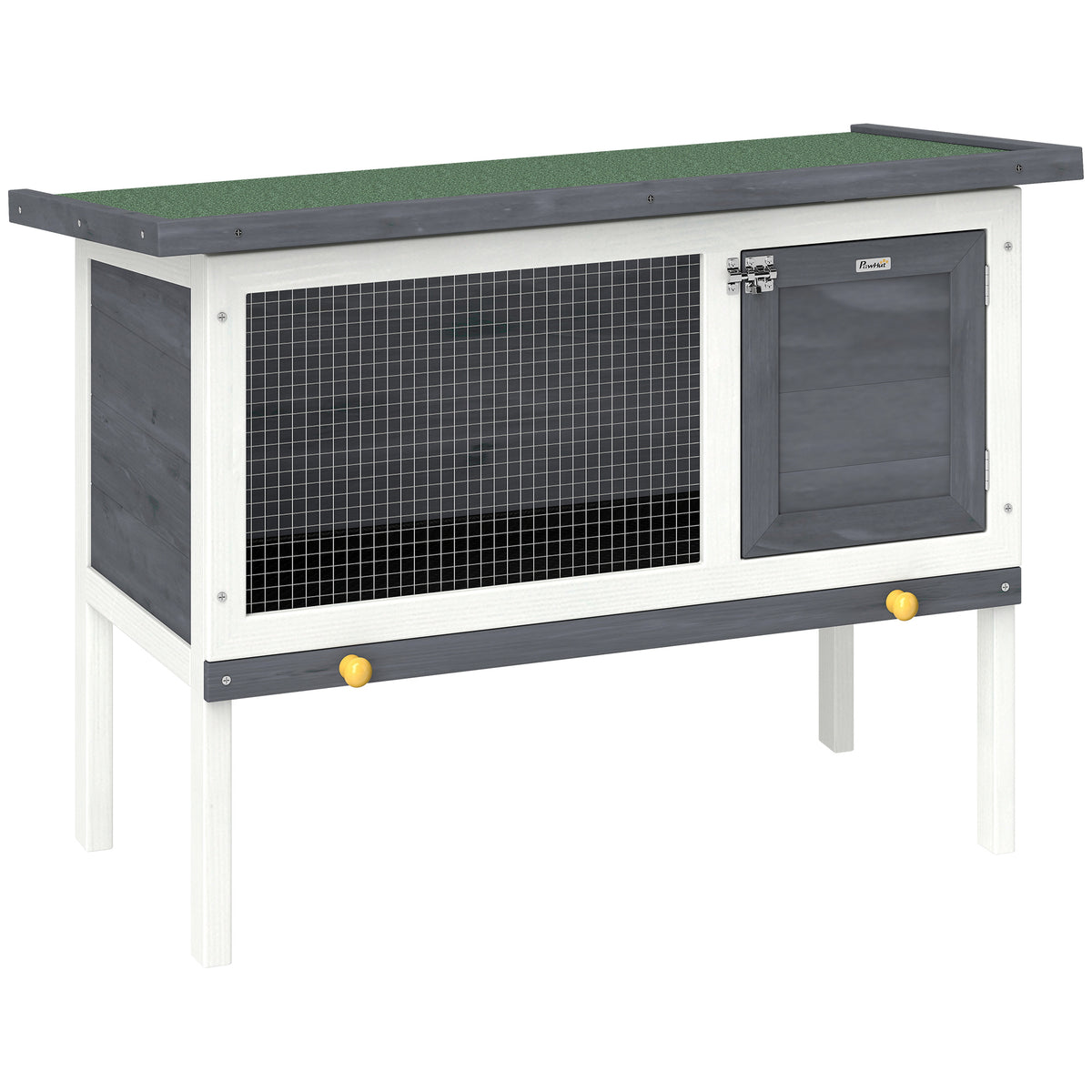 Clapier Lapin Extérieur en Bois, avec Toit Ouvrable en Asphalt et Plateau Coulissant, Design Surélevé, 90x45x65cm, Gris