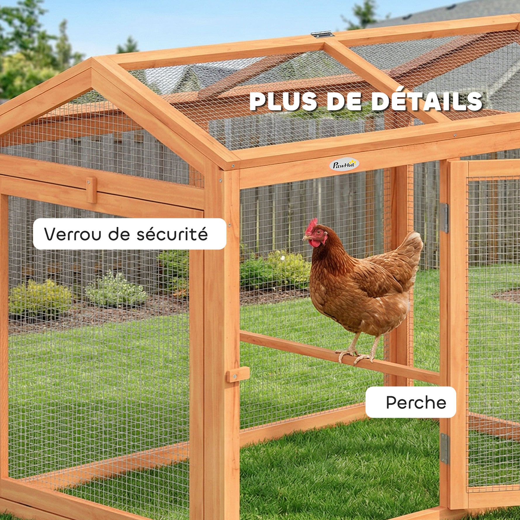 Enclos Poulailler en Bois avec Perchoir et Doubles Portes, Poulailler modulable pour jardin 104 x 70,5 x 84 cm, Orange