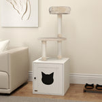 Cat tree with litter box enclosure, 129 cm 2-in-1 play tower with litter house, scratching posts, cream
