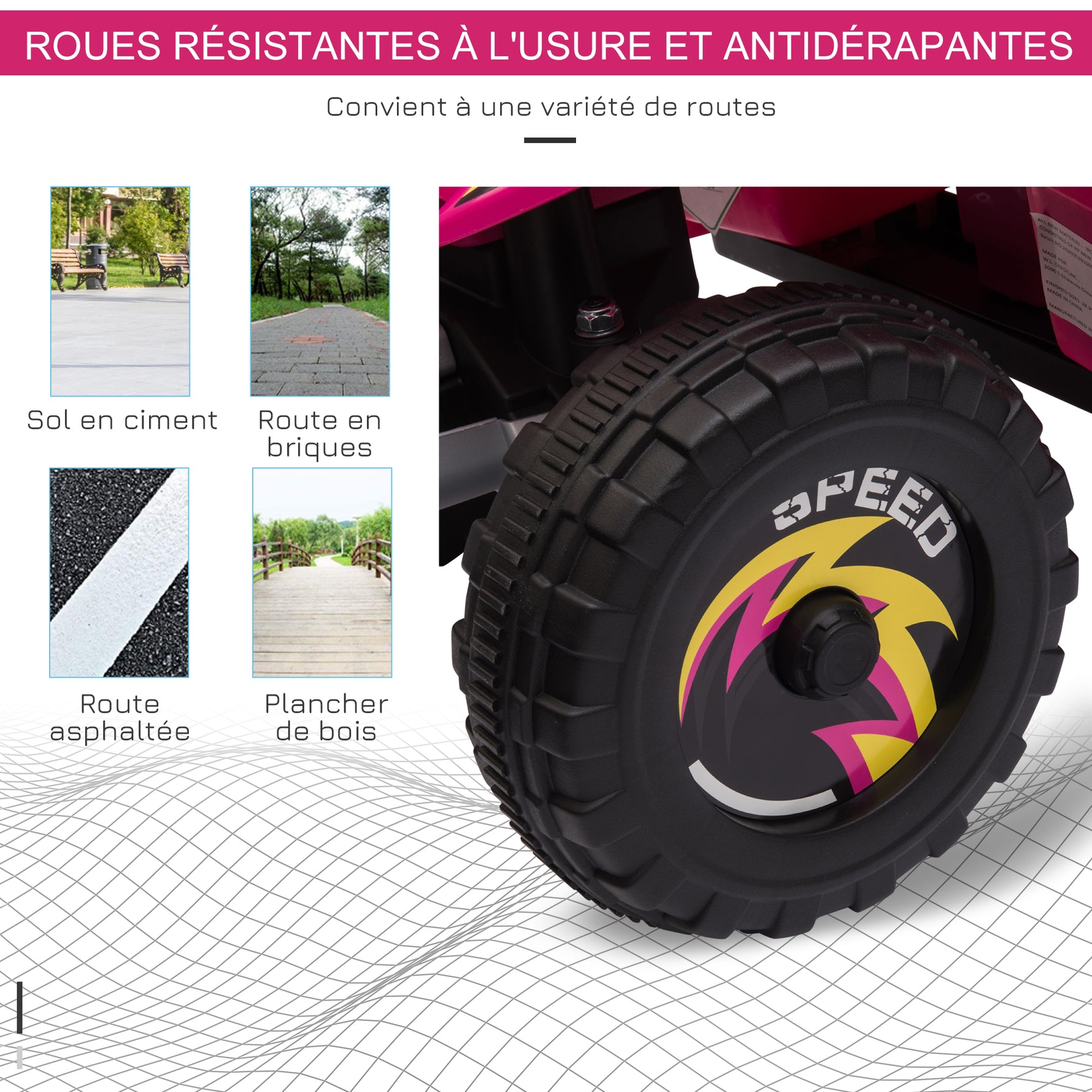 Quad électrique pour enfants 18-36 mois véhicule à batterie 6V avec marche avant et arrière 72 x 40 x 45,5 cm rose