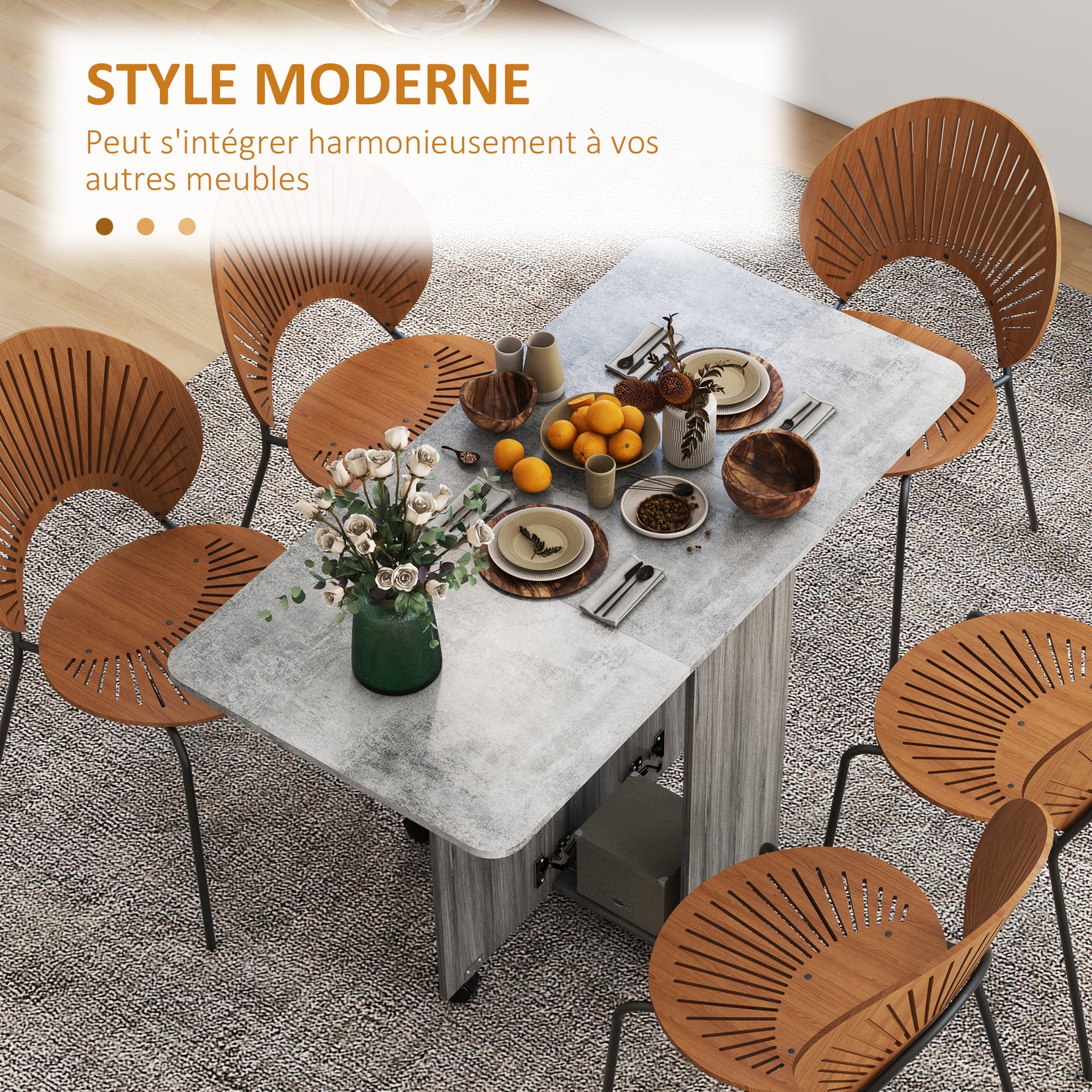 Table de cuisine pliable table à manger pliante 2 plateaux rabattables avec 2 tiroirs 1 placard et 1 étagère de rangement 120 x 60 x 76,5 cm - gris