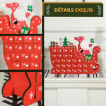 Calendrier de l'Avent à remplir en bois, décoration de Noël avec 24 tiroirs, Père Noël et traîneau, 22,5x8x36cm, rouge