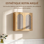 Armoire murale de salle de bain bohème avec 2 portes effet rotin à fermeture douce et étagère réglable, chêne