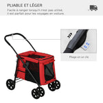 Passeggino pieghevole per animali cane gatto con cuscino incluso ruote con freno tessuto Oxford 600D 102 x 62 x 105 cm rosso