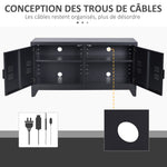 Meuble TV banc télévision design industriel 2 placards avec 2 étagères réglables passe-câbles structure acier noir