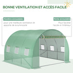 Bâche de Rechange Serre Tunnel 9 m², bâche 3 x 3 x 2 m PE Anti-UV imperméable 6 fenêtres + Porte Enroulable zippée Vert foncé