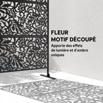 Panneau Brise Vue décoratif Extérieur Claustra Décoratif Jardin 3 Panneaux à motif floral Acier 122 x 45 x 198 cm Noir