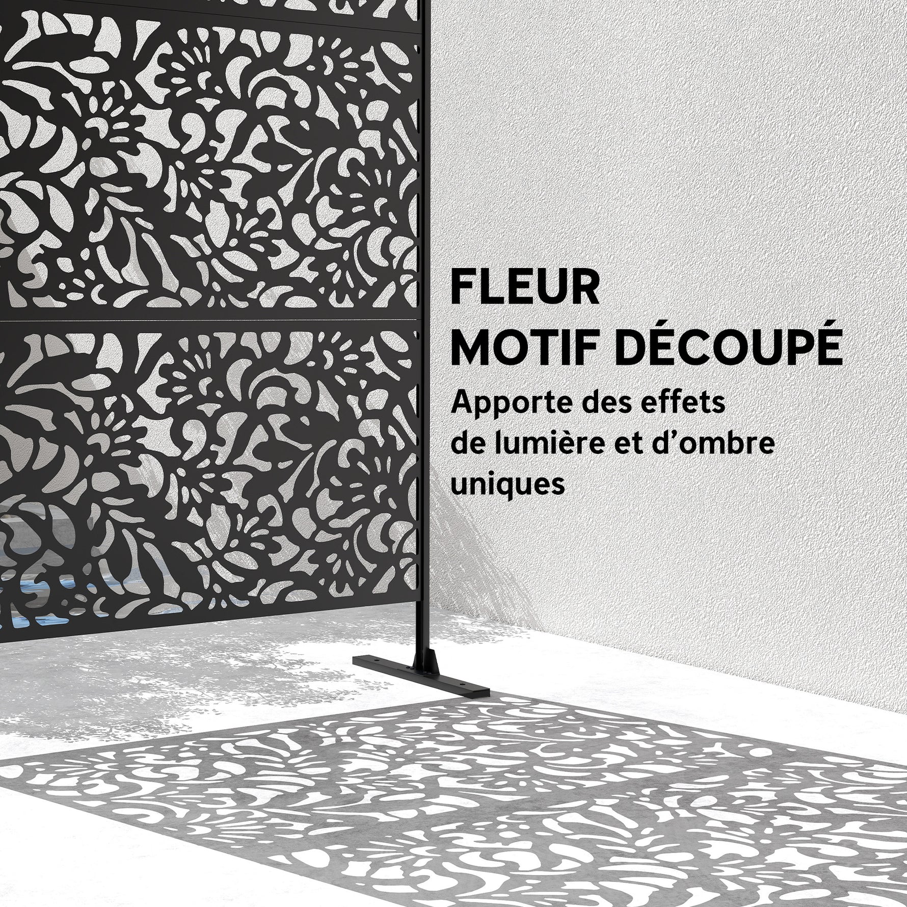 Panneau Brise Vue décoratif Extérieur Claustra Décoratif Jardin 3 Panneaux à motif floral Acier 122 x 45 x 198 cm Noir