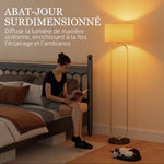 Lampadaire abat-jour en lin douille E27 style moderne interrupteur à pied pour salon et chambre 156 cm doré et noir