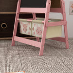 Kids' double-sided easel chalkboard with paper roll, 2 baskets, 54 x 46.5 x 93 cm, pink