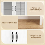 Buffet Haut Cuisine, Armoire Cuisine, 4 Portes dont 2 en Verre, 2 Tiroirs, Plan de Travail, Étagères Réglables, Blanc