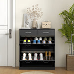 Shoe cabinet with 2 drawers and 2 drop-down doors with adjustable shelf, aluminum handles. 80 x 30 x 91.5 cm, Black