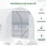 Serre tunnel de jardin 9m², serre de jardin tunnel avec porte et 6 fenêtres, bâche PE 140 g/m² 445 x 200 x 200 cm blanc