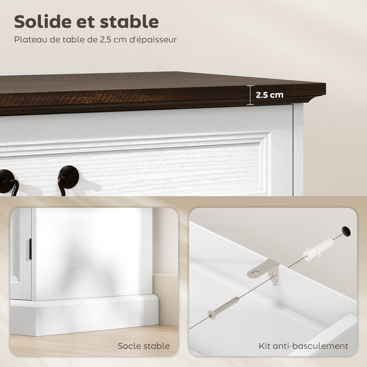 Buffet salon, meuble de rangement avec 4 portes, 2 tiroirs silencieux, étagères réglables, 140x40x85cm, blanc et marron