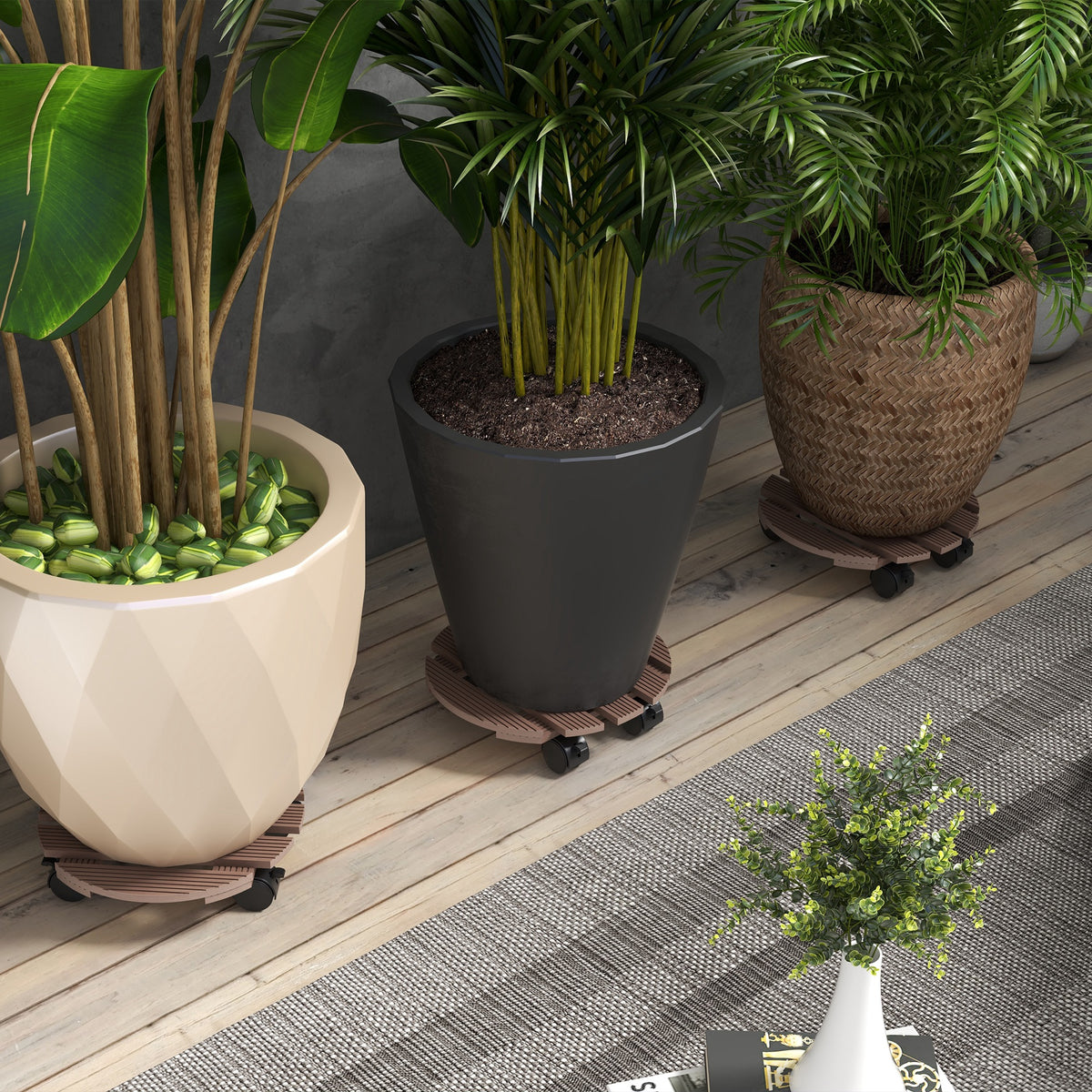 Lot de 4 supports ronds Ø30 cm pour plantes - porte plante à roulettes, intérieur et extérieur