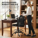 Chaise de bureau en maille, chaise d'ordinateur avec accoudoirs rabattables, hauteur réglable, repose-pieds, noir
