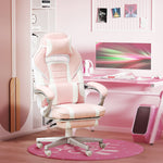 Chaise gaming, fauteuil gaming ergonomique avec repose-pieds, hauteur réglable, dossier inclinable, 63x63x123cm, rose