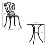 Conjunto de salón de jardín para 2 personas: 2 sillas + mesa redonda de estilo retro encantador en aluminio fundido, negro