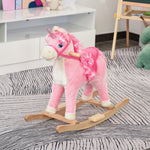 Cheval à Bascule modèle Licorne avec Sons Authentiques Selle Grand Confort Bois de peuplier Rose dim. L74 x l33 x 62H cm