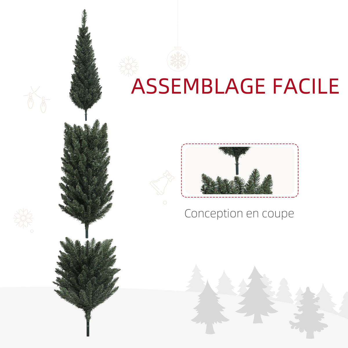 Árbol de Navidad artificial, base de acero, 390 ramas, decoración navideña, Ø 55 x 195 cm, verde