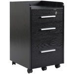 Caisson de bureau rangement bureau sur roulettes 3 tiroirs 1 verrouillable 1 trieur dossiers en bois noir