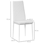 Lot de 4 chaises de salle à manger avec dossier haut, revêtement synthétique et pieds en acier, blanc