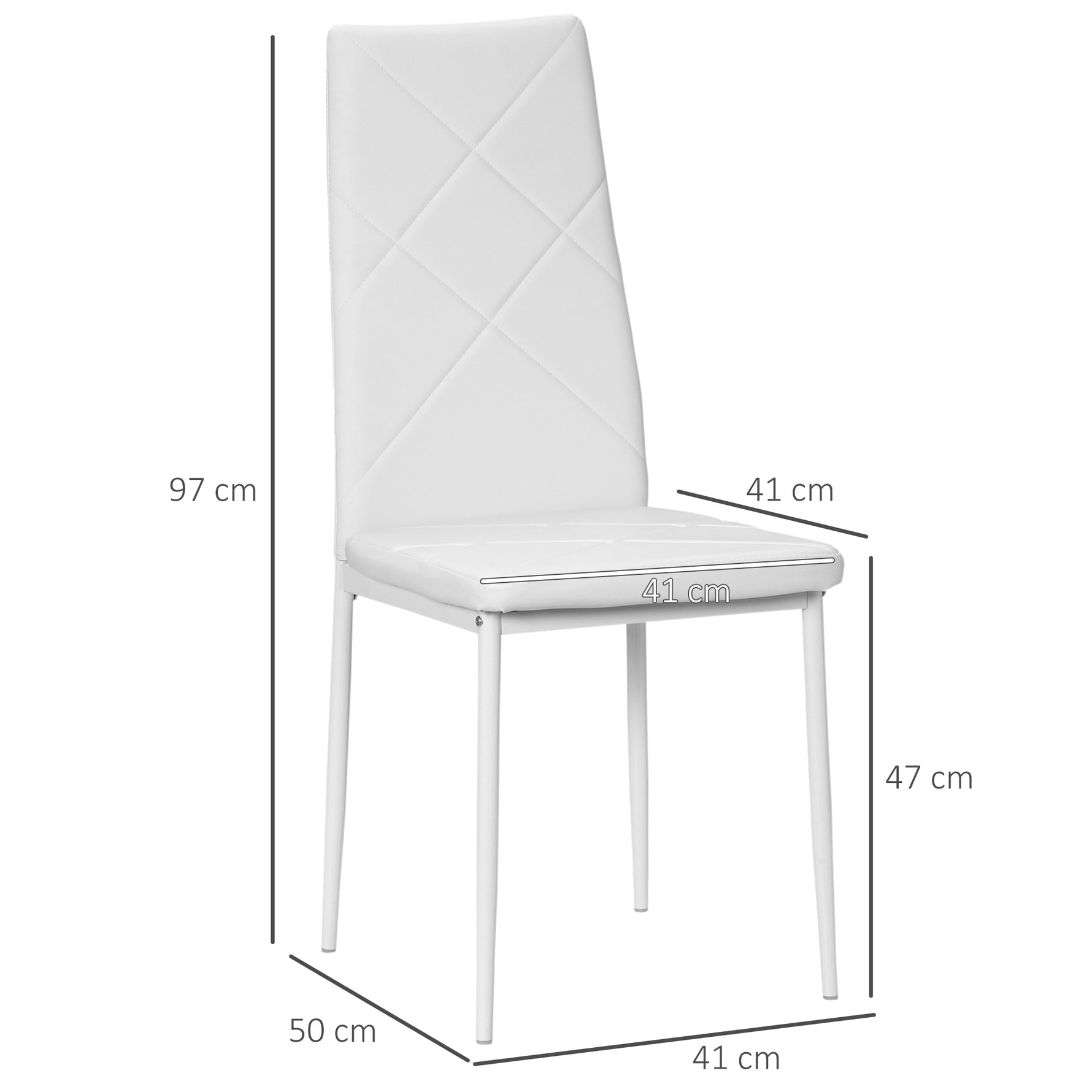 Lot de 4 chaises de salle à manger avec dossier haut, revêtement synthétique et pieds en acier, blanc