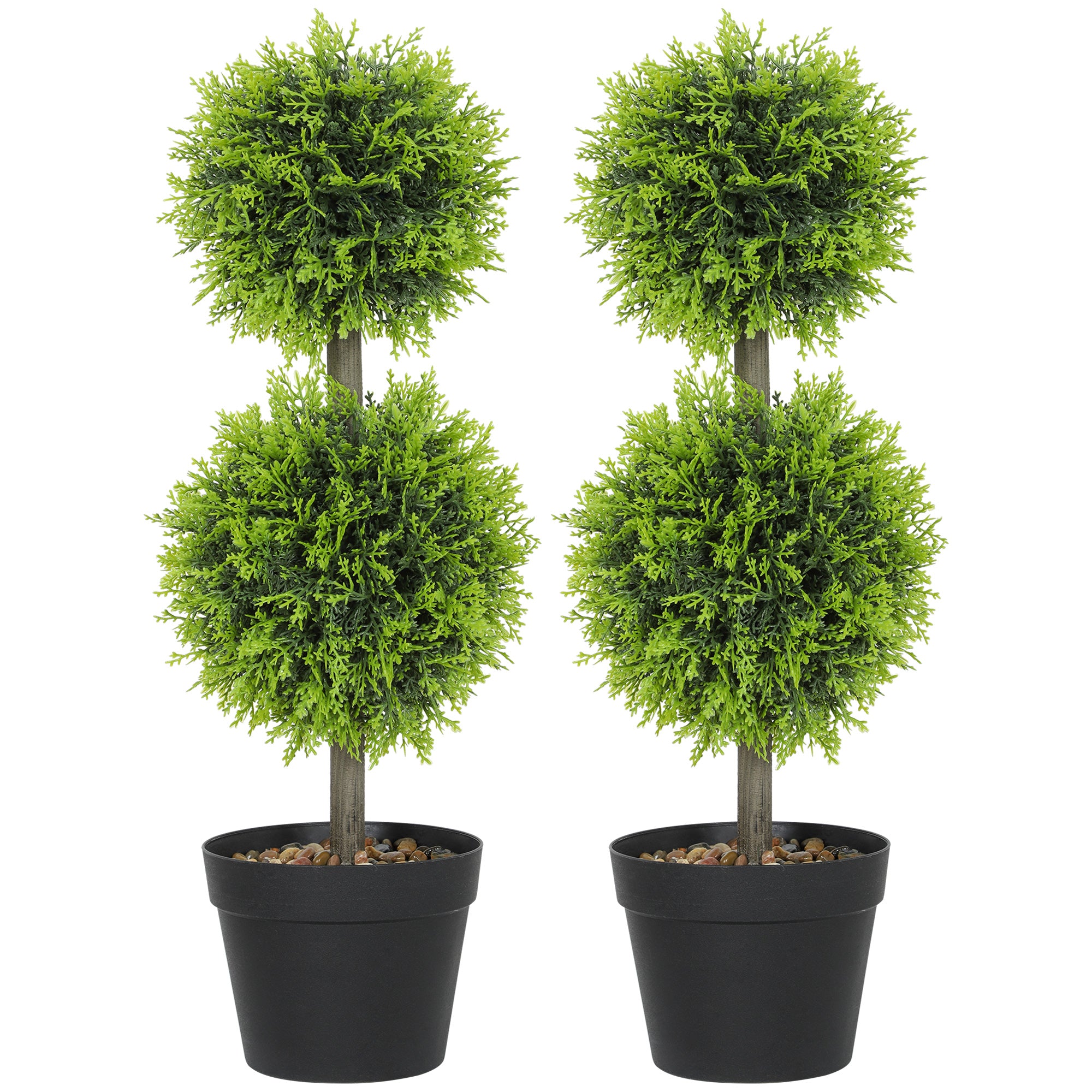 Lot de 2 plantes artificielles décoratives, boules de buis artificiel 60 cm avec pot, plastique, vert