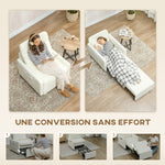 Fauteuil convertible 1 place, fauteuil-lit avec rangement caché, assise large et rembourrée, 72 x 85,5 x 91 cm, crème