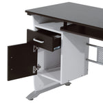 Bureau d'ordinateur, 100 x 52 x 75 cm, bureau avec tablette coulissante pour clavier, tiroirs et support d'unité centrale, table informatique pour étudier noyer foncé et blanc