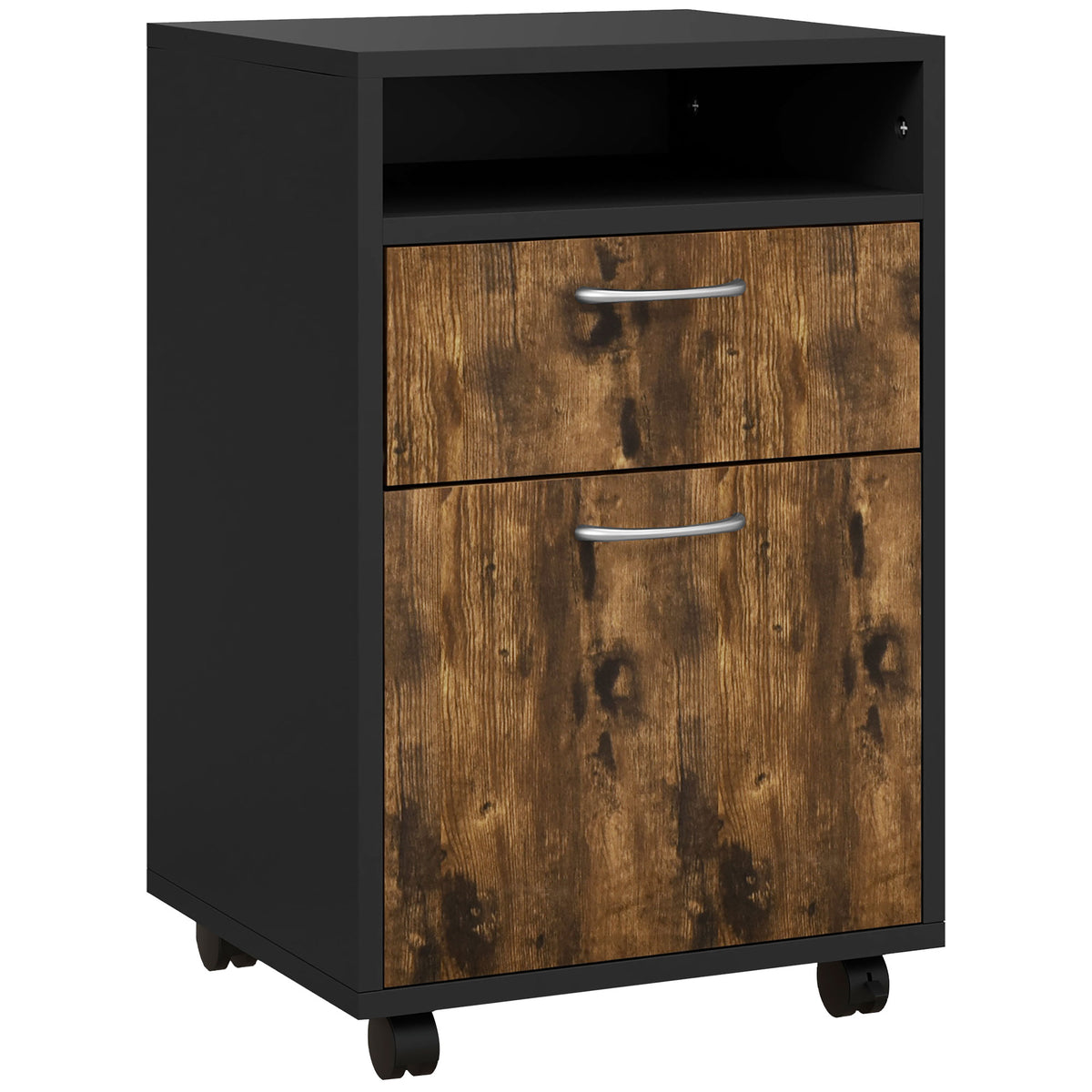 Caisson de bureau à roulettes avec tiroir placard niche pour documents et dossier suspendu 40 x 35 x 60 cm brun rustique