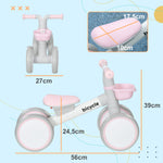 Draisienne vélo Enfant 4 roues selle réglable, guidon ergonomique alliage alu. PP, enfant 1 à 3 ans - Gris Blanc Rose