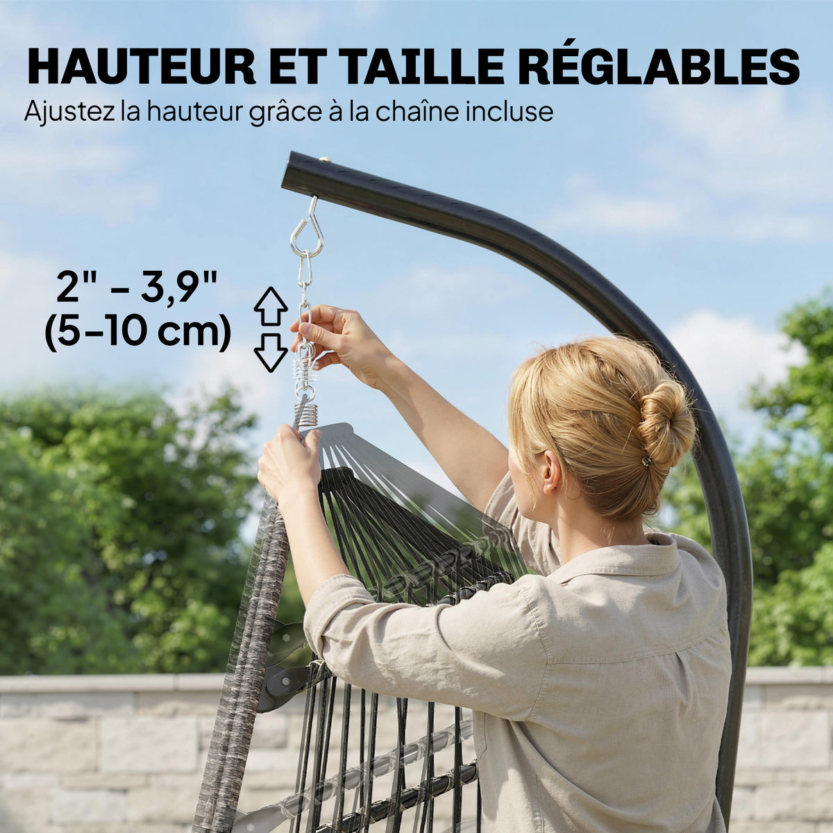 Fauteuil suspendu avec support, chaise suspendue pliante avec repose-pieds rétractable, gris clair