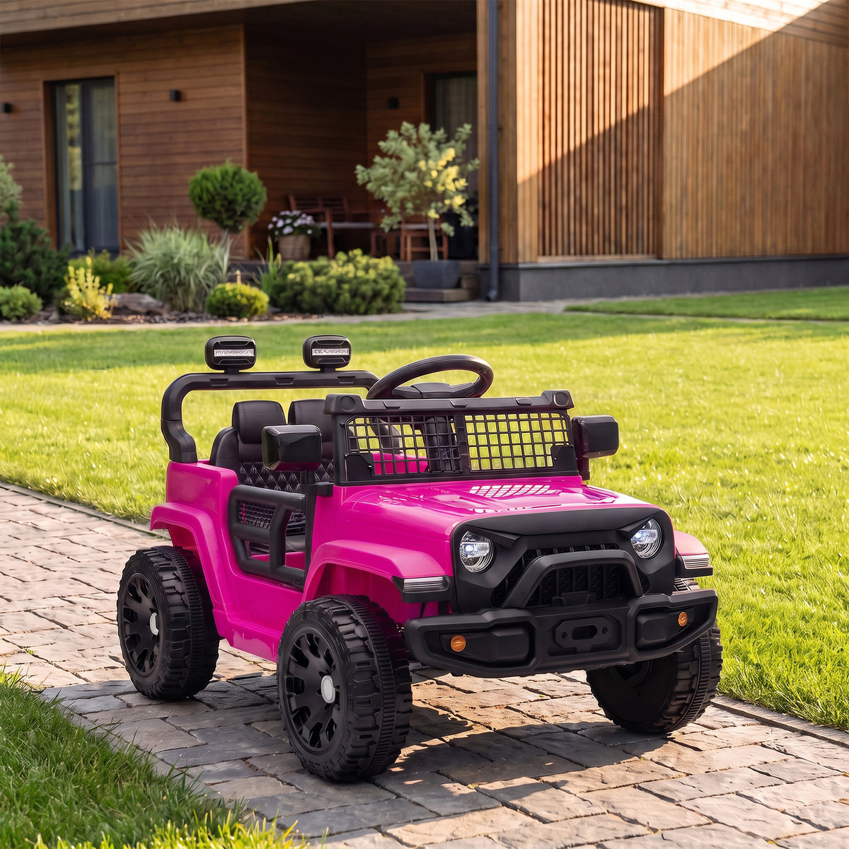 Elektro-Kinderauto 12V, Elektro-Buggy für Kinder, 2-4 km/h, 2 Motoren, Fernbedienung, Lithium-Akku, Rosa