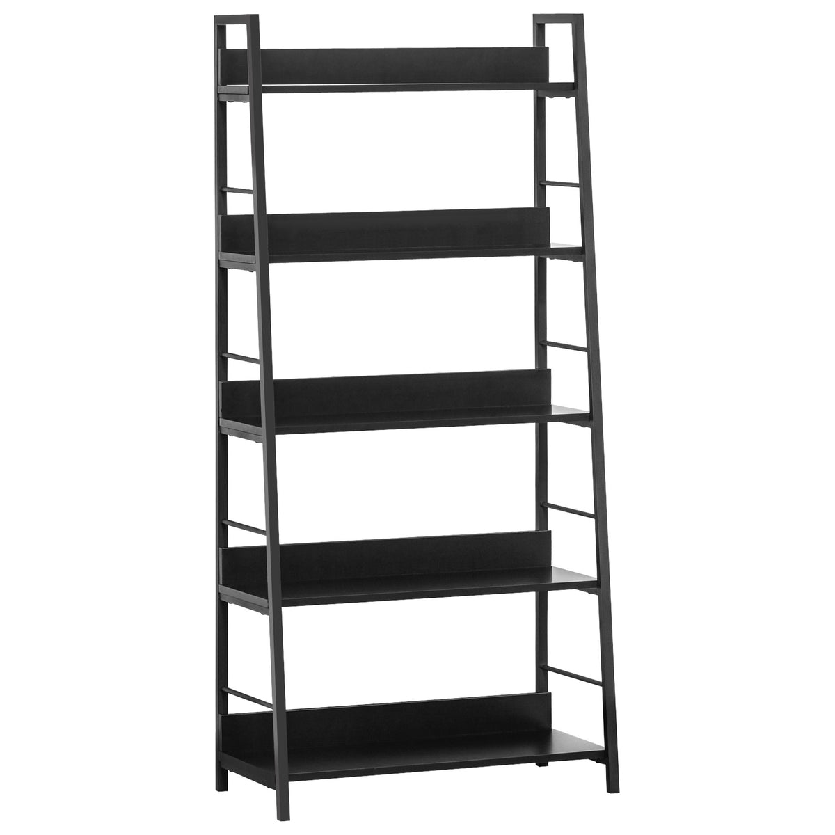 Étagère bibliothèque de Rangement Style Industriel incliné 5 Niveaux 70L x 35l x 150H cm Noir