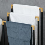 Porte-serviettes en bambou et acier sur pieds avec 3 barres support pour serviette 45 x 22,5 x 86 cm noir et naturel