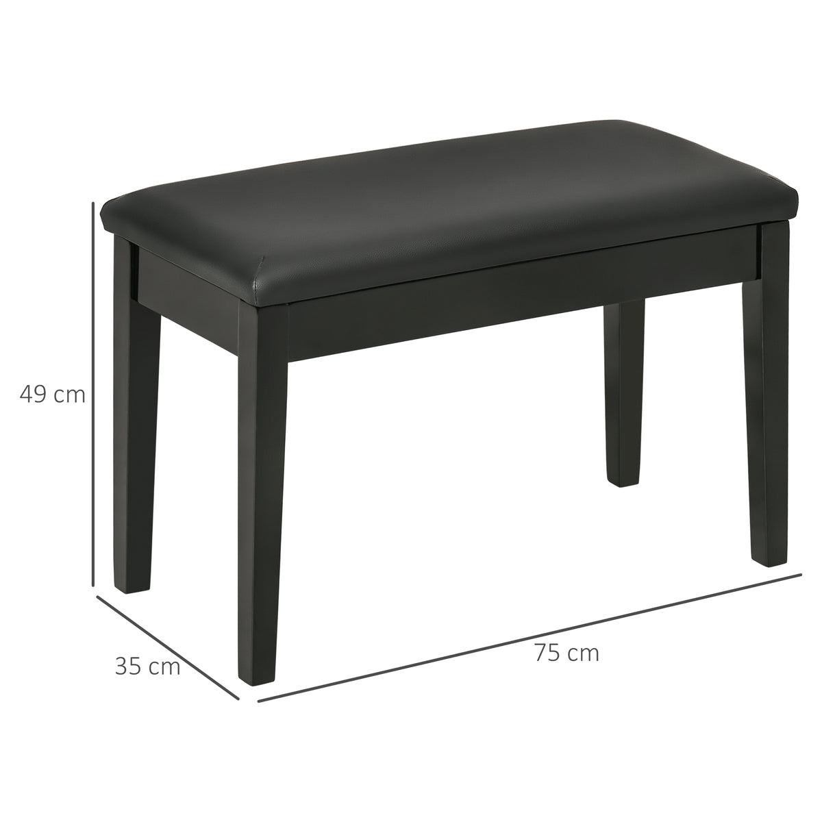 Banc pour piano avec assise rembourrée pieds en bois massif revêtement synthétique 75 x 35 x 49 noir