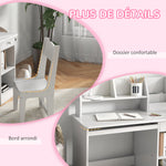Bureau enfant avec chaise ergonomique avec clavier coulissant tiroir niches et étagères ouvertes 90 x 45 x 90 cm blanc