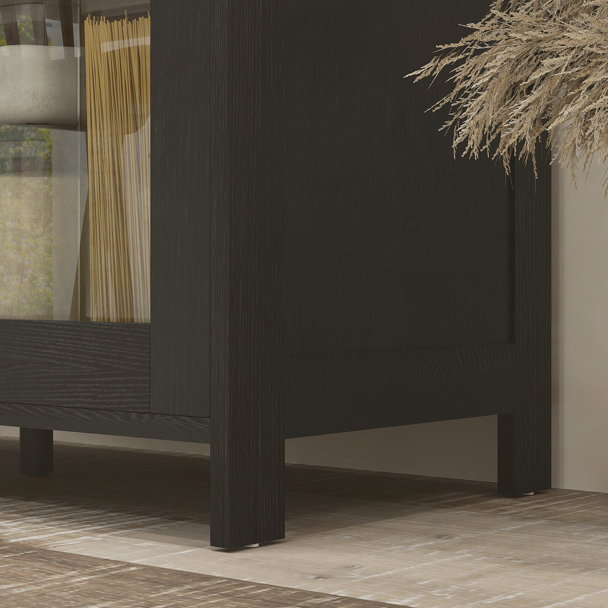 Buffet de cuisine armoire de cuisine meuble vitrine avec étagères réglables et 9 compartiments 76 x 36 x 160 cm noir